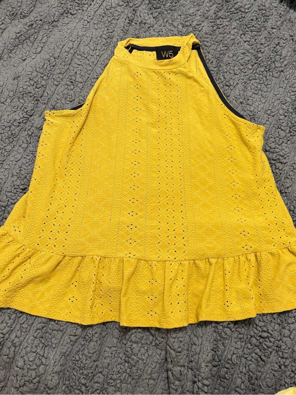 W5 | Yellow High Neck/Halter Peplum Eyelet Ruffle Tank Top